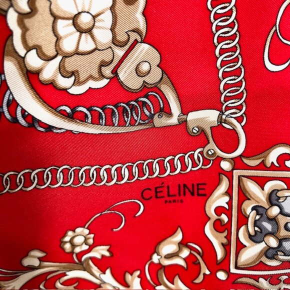 Unused Celine Paris 100% Silk Scarf Satin 34" Horse Red Blue Gold (36 - Picture 14 of 16